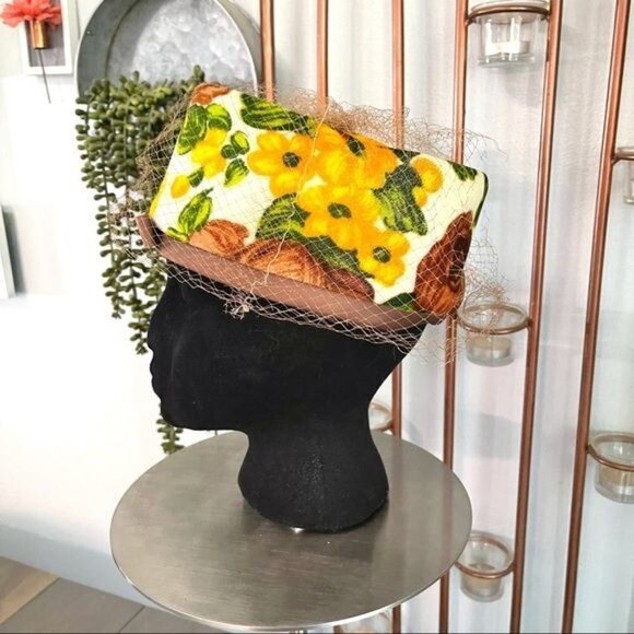 Vintage Union Made Toque Netted Hat Velvet Floral - Picture 4 of 10